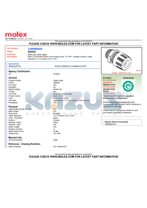 1300980024 datasheet - MAX-LOC Strain Relief Cord-Sealing Grip, 1/4