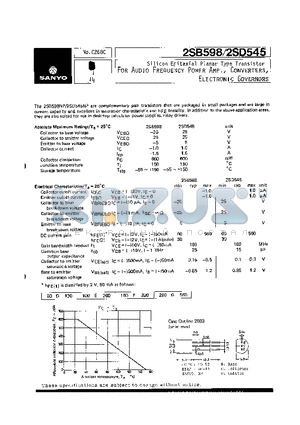 2SB598 datasheet - FOR AUDIO FREQUENCY POWER AMP, CONVERTERS, ELECTRONIC GOVERNORS