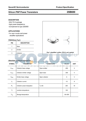 2SB600 datasheet - Silicon PNP Power Transistors