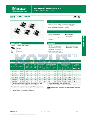 2016L100 datasheet - POLYFUSE^ Resettable PTCs