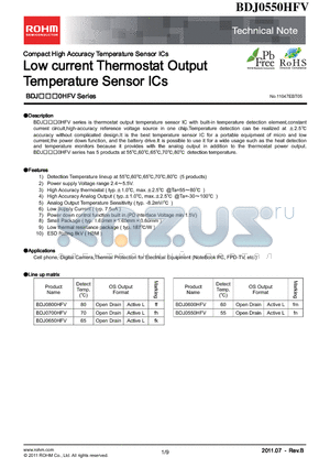 BDJ0550HFV datasheet - Low current Thermostat Output Temperature Sensor ICs