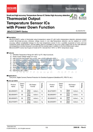 BDJ0600HFV datasheet - Thermostat Output Temperature Sensor ICs with Power Down Function