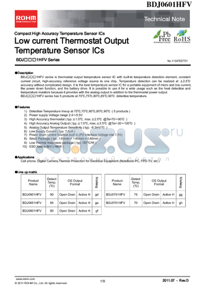 BDJ0601HFV datasheet - Low current Thermostat Output Temperature Sensor ICs