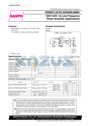 2SB631 datasheet - 100V/120V, 1A Low-Frequency Power Amp Applications