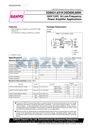 2SB631K datasheet - 100V/120V, 1A Low-Frequency Power Amp Applications