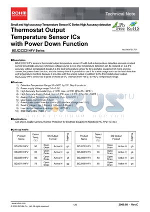 BDJ0801HFV datasheet - Thermostat Output Temperature Sensor ICs with Power Down Function BDJ 1HFV Series