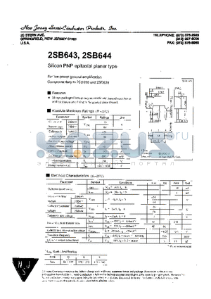 2SB644 datasheet - Silicon PNP epitaxial planer type