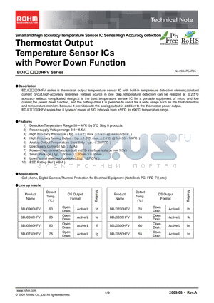 BDJXXX0HFV datasheet - Thermostat Output Temperature Sensor ICs with Power Down Function