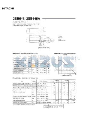 2SB646A datasheet - LOW FREQUENCY HIGH VOLTAGE AMPLIFIER Complementary pair with 2SD666/A