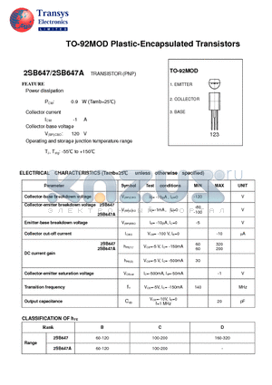 2SB647 datasheet - Plastic-Encapsulated Transistors