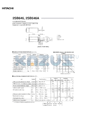 2SB646 datasheet - LOW FREQUENCY HIGH VOLTAGE AMPLIFIER Complementary pair with 2SD666/A