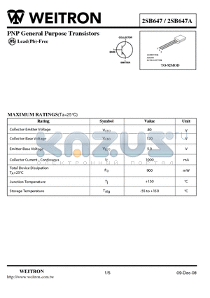 2SB647A datasheet - PNP General Purpose Transistors