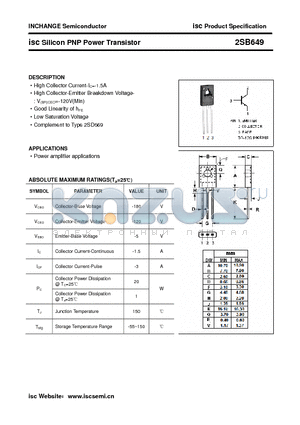 2SB649 datasheet - isc Silicon PNP Power Transistor