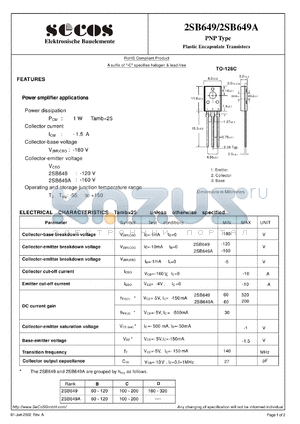 2SB649 datasheet - PNP Type Plastic Encapsulate Transistors
