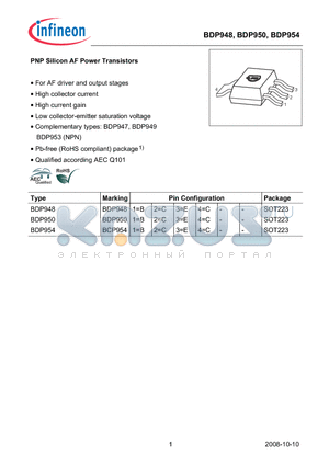 BDP950 datasheet - PNP Silicon AF Power Transistors