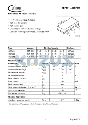 BDP951 datasheet - NPN Silicon AF Power Transistor