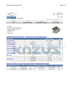 202-10.000M-20-20HW datasheet - SMD Quartz Crystal