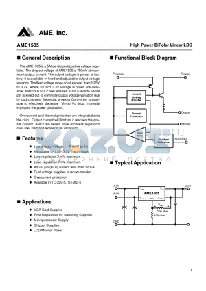 AME1505ACDV150Z datasheet - High Power BiPolar Linear LDO