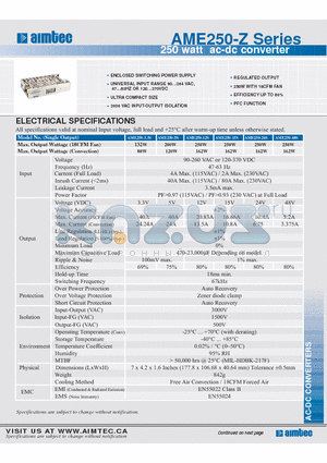 AME250-12S datasheet - 250 watt ac-dc converter