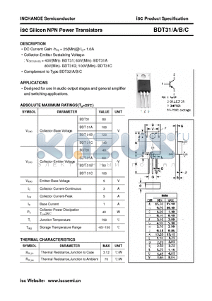 BDT31 datasheet - isc Silicon NPN Power Transistors