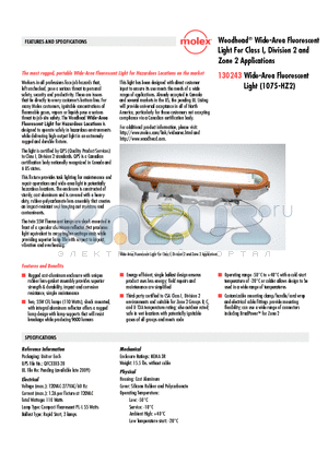 1302430008 datasheet - Woodhead^ Wide-Area Fluorescent Light For Class I, Division 2 and Zone 2 Applications