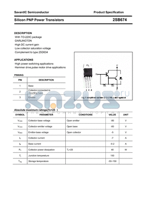 2SB674 datasheet - Silicon PNP Power Transistors