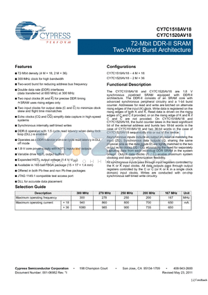 CY7C1518AV18 datasheet - 72-Mbit DDR-II SRAM Two-Word Burst Architecture