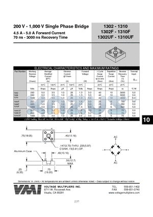 1302F datasheet - 200 V - 1,000 V Single Phase Bridge 4.5 A - 5.0 A Forward Current 70 ns - 3000 ns Recovery Time