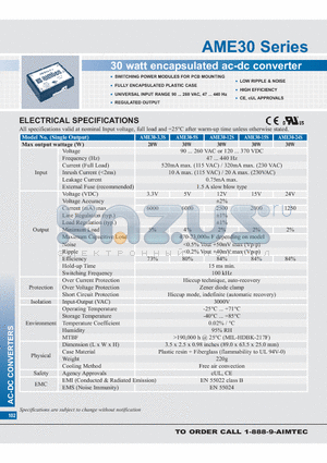 AME30-12D datasheet - 30 watt encapsulated ac-dc converter