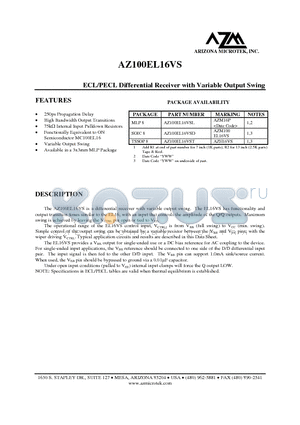 AZ100EL16VSL datasheet - ECL/PECL Differential Receiver with Variable Output Swing