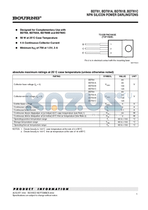 BDT61 datasheet - NPN SILICON POWER DARLINGTONS