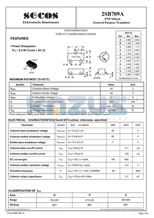 2SB709A datasheet - PNP Silicon General Purpose Transistor