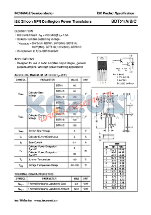 BDT61A datasheet - isc Silicon NPN Darlington Power Transistors