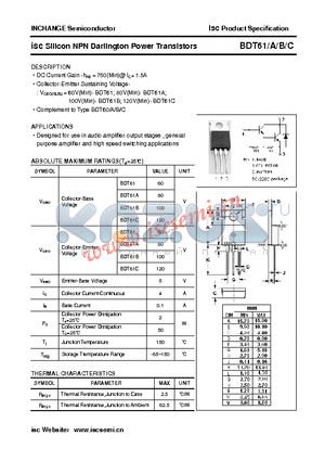 BDT61 datasheet - isc Silicon NPN Darlington Power Transistors