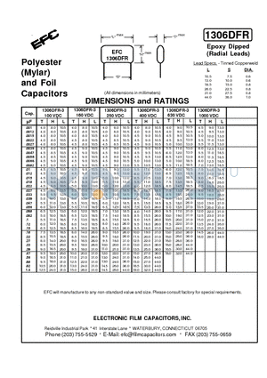 1306DFR-3 datasheet - Polyester (Mylar) and Foil Capacitors