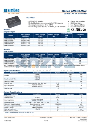 AME30-MAZ_1 datasheet - 30 Watt | AC-DC Converter