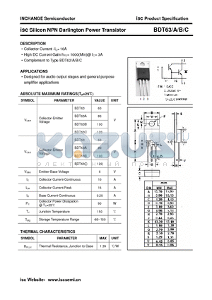 BDT63 datasheet - isc Silicon NPN Darlington Power Transistor