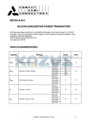 BDT63B datasheet - SILICON DARLINGTON POWER TRANSISTORS