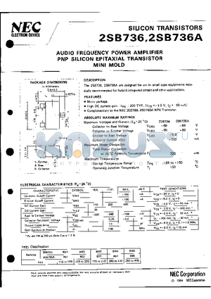 2SB736-T1B datasheet - AUDIO FREQUENCY POWER AMPLIFIER PNP SILICON EPITAXIAL TRANSISTOR(MINI MOLD)