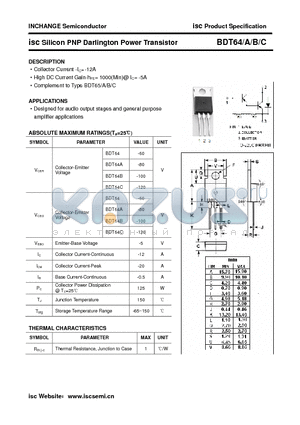 BDT64C datasheet - isc Silicon PNP Darlington Power Transistor