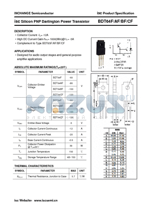 BDT64CF datasheet - isc Silicon PNP Darlington Power Transistor