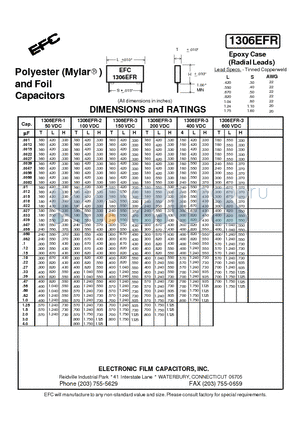 1306EFR-1 datasheet - Polyester (Mylar) and Foil Capacitors