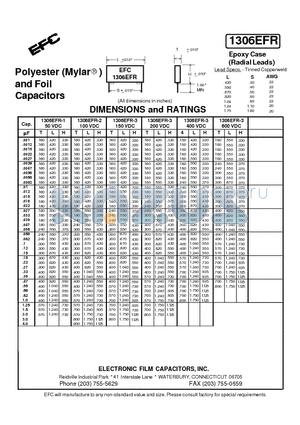 1306EFR-3 datasheet - Polyester (Mylar) and Foil Capacitors