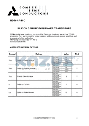 BDT65 datasheet - SILICON DARLINGTON POWER TRANSISTORS