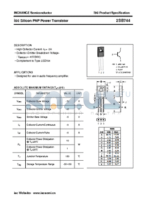 2SB744 datasheet - isc Silicon PNP Power Transistor