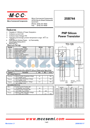 2SB744 datasheet - PNP Silicon Power Transistor