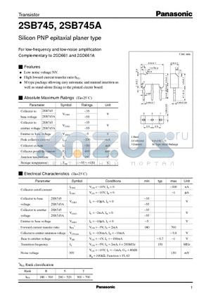 2SB745 datasheet - Silicon PNP epitaxial planer type(For low-frequency and low-noise amplification)