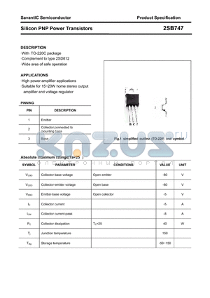 2SB747 datasheet - Silicon PNP Power Transistors