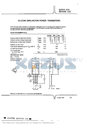 BDT65C datasheet - SILICON DARLINGTON POWER TRANSISTORS