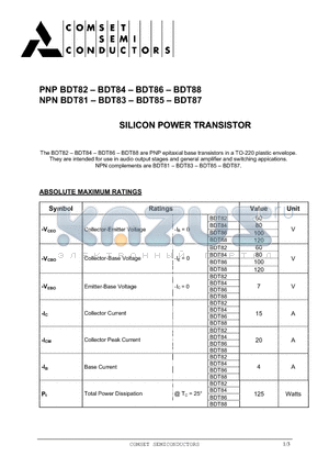 BDT82 datasheet - SILICON POWER TRANSISTOR